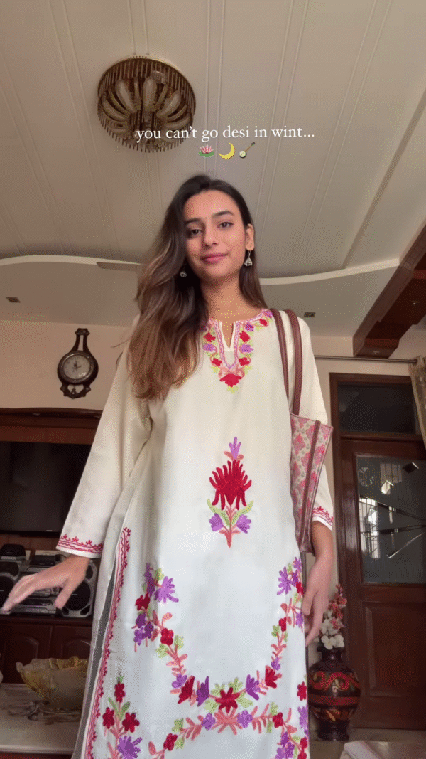 Elegant Off-White Embroidered Winter Kurta