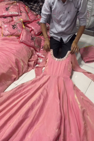 Graceful Pink Shimmer Long Frock Gown for Girls