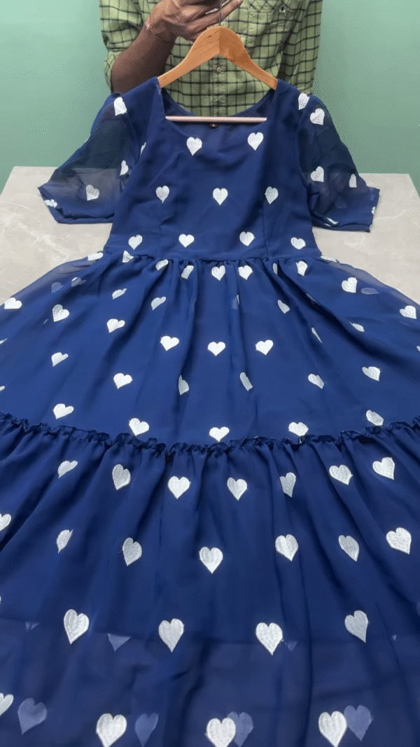 Purple Heart-Printed Flared Dress for Girls - Image 2
