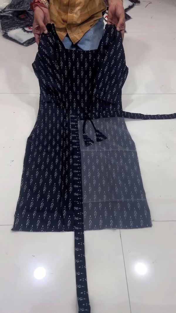 Midnight Indigo Printed Cotton Kurti with Tie-Up Waist - Image 2