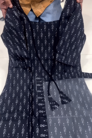Midnight Indigo Printed Cotton Kurti with Tie-Up Waist