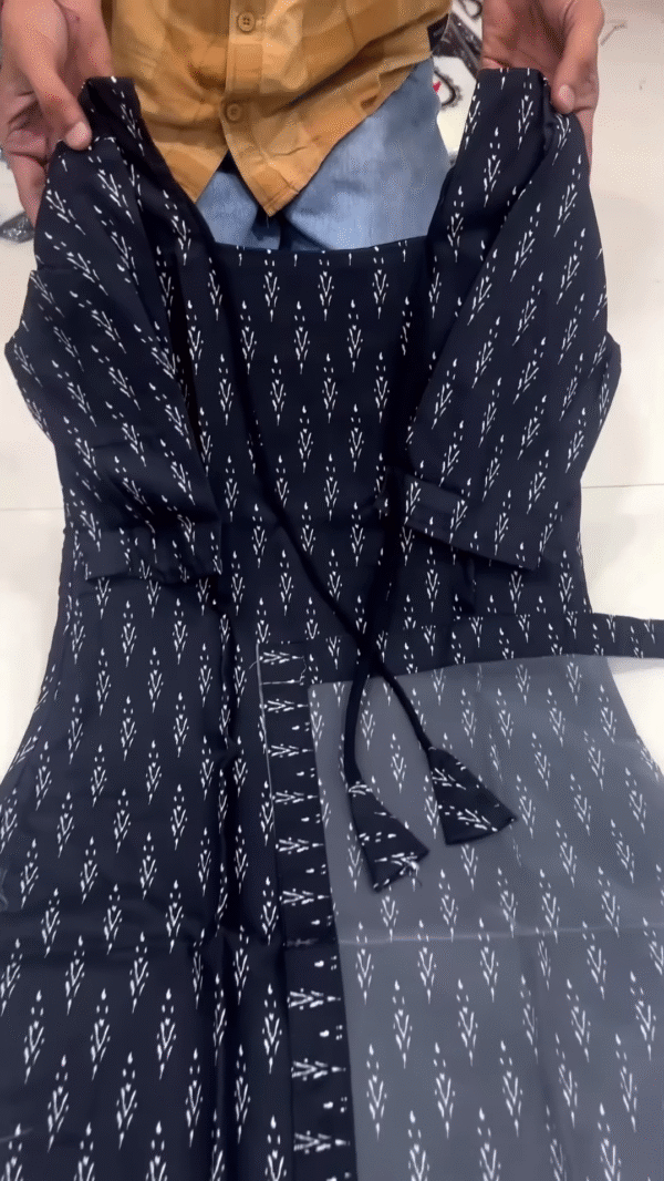 Midnight Indigo Printed Cotton Kurti with Tie-Up Waist