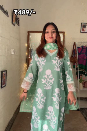 Pastel Green Floral Printed Straight Kurta Set with Dupatta