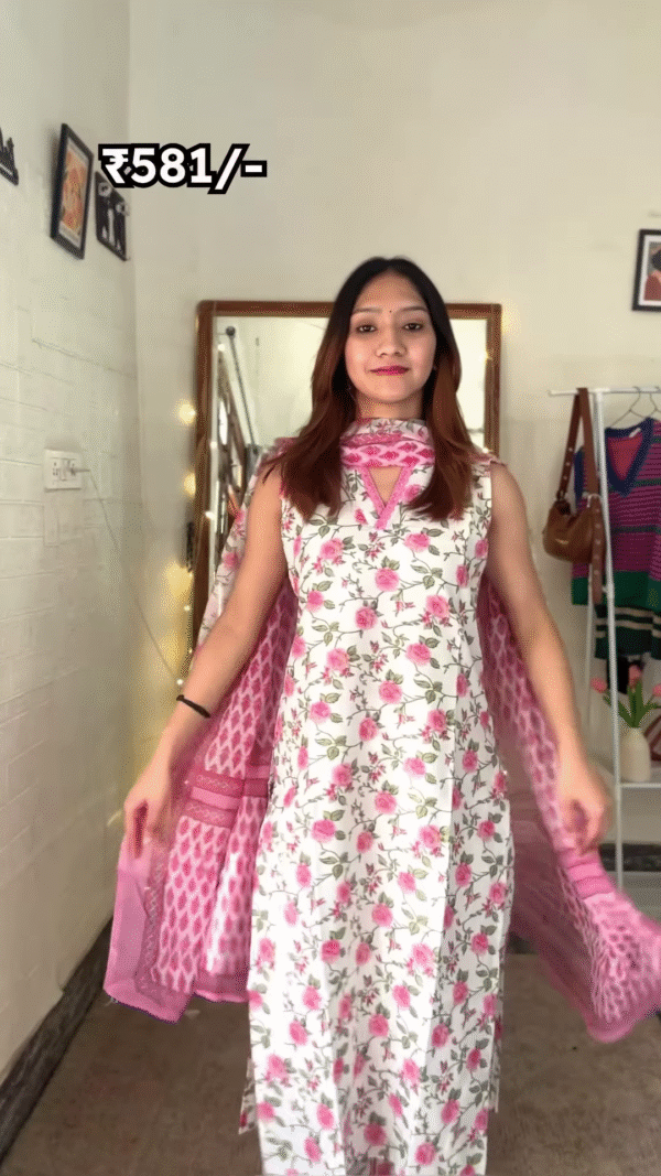 Pastel Green Floral Printed Straight Kurta Set with Dupatta - Image 5