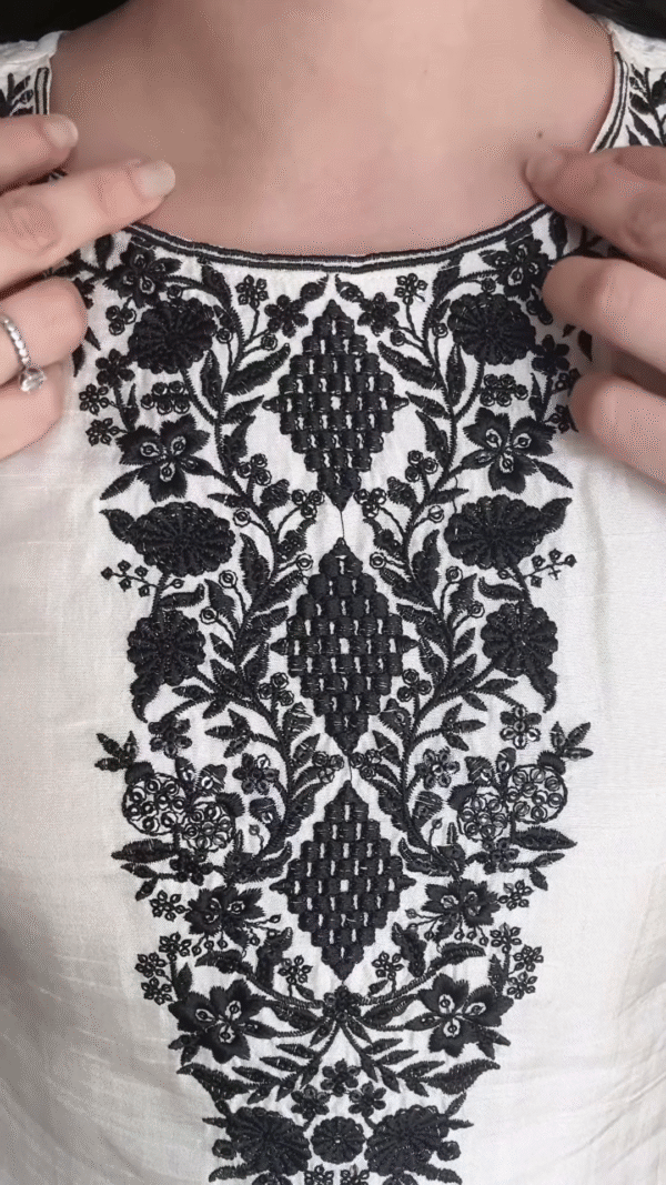 Timeless Black & White Embroidered Cotton Kurta Set with Dupatta - Image 3