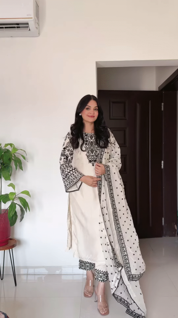 Timeless Black & White Embroidered Cotton Kurta Set with Dupatta
