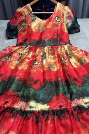 Multicolor Floral Abstract Print Gathered Midi Dress