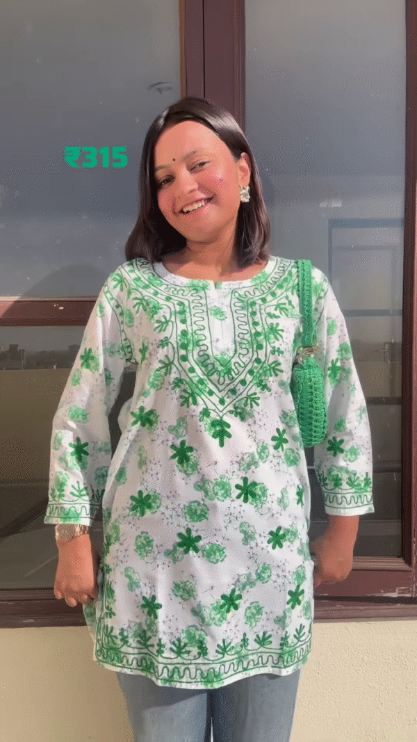 Cherry Red Cotton Embroidered Short Kurti for Women - Image 7