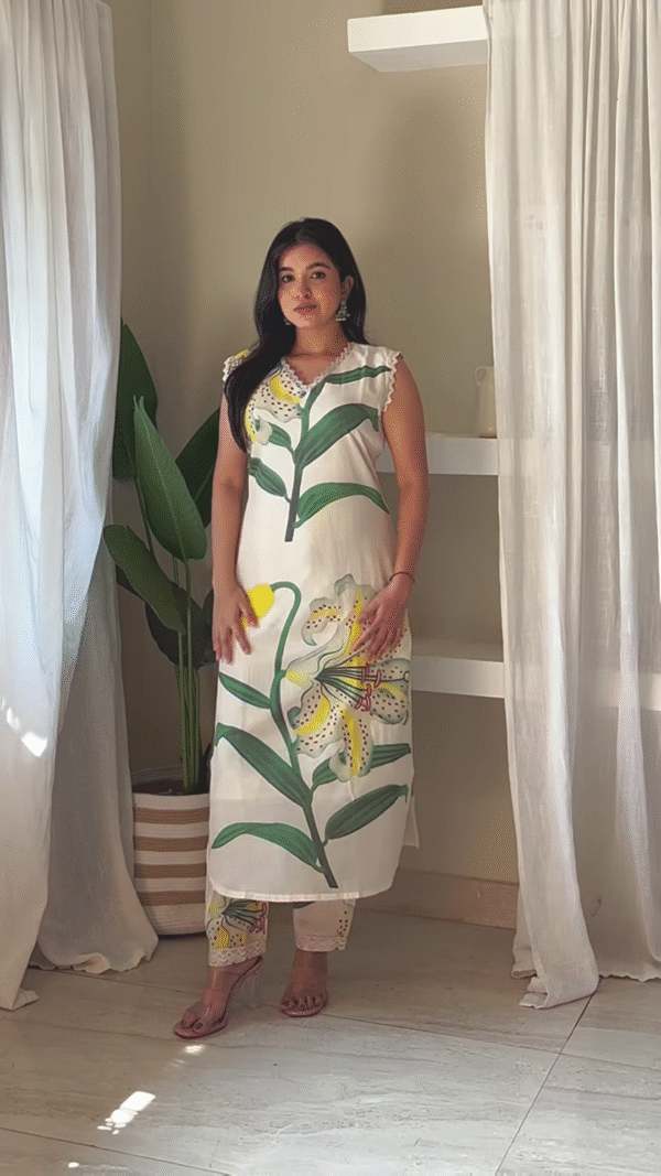 Mystic Turquoise Chiffon Kurta with Golden Accent Embroidery - Image 3