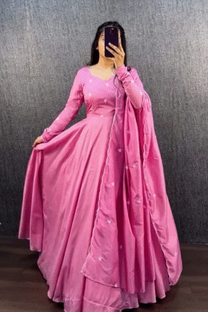 Royal Purple Anarkali Gown with White Heart Motif Embroidery and Dupatta Set