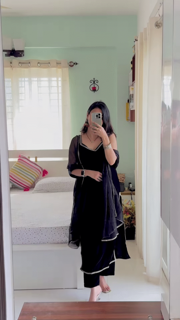 Elegant Black Minimalist Kurta Set with Sheer Dupatta