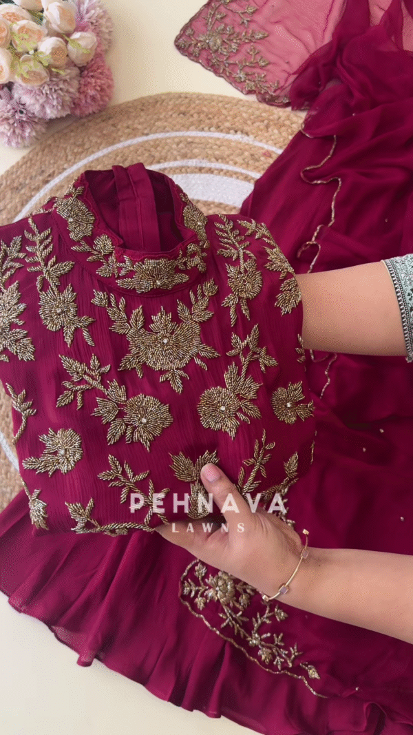 Regal Maroon Embroidered Kurta Set with Luxe Detailing - Image 2