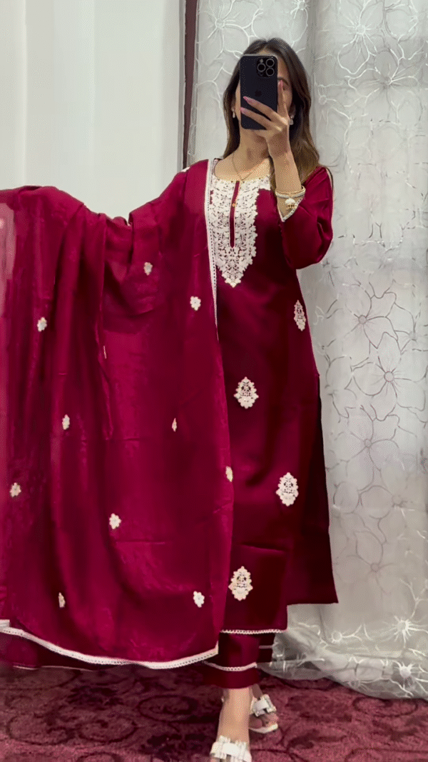 Black Cotton Embroidered Straight Kurta Set with Dupatta - Image 2