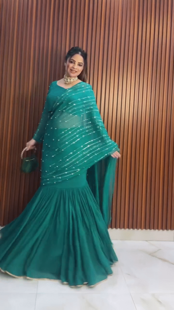 Emerald Green Sequined Ruffle Saree with Mermaid Skirt