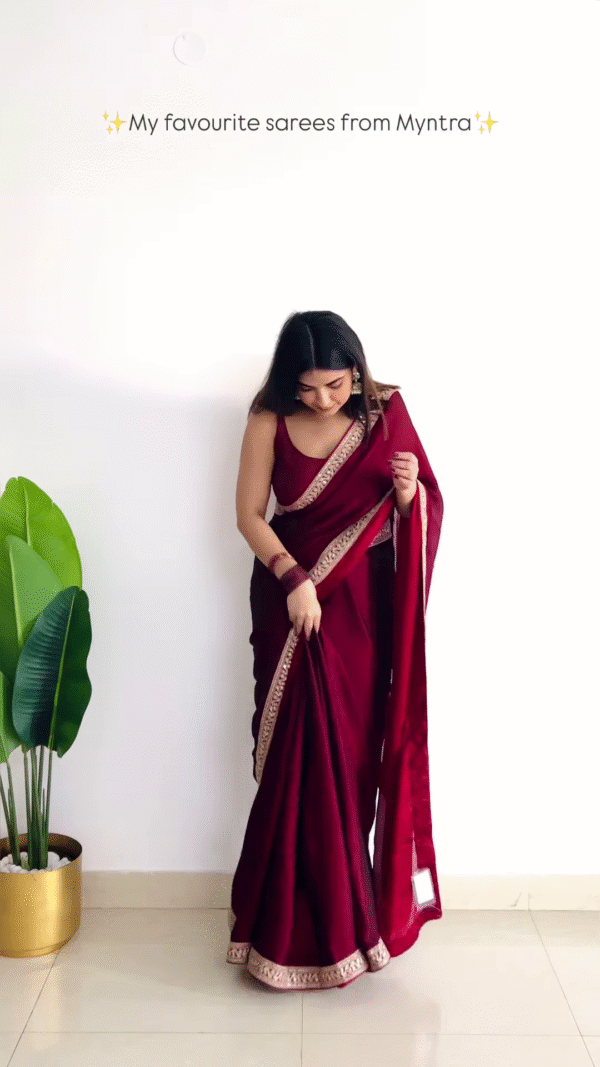 Navy Blue Embroidered Border Saree with Matching Blouse – Elegant Ethnic Wear - Image 2