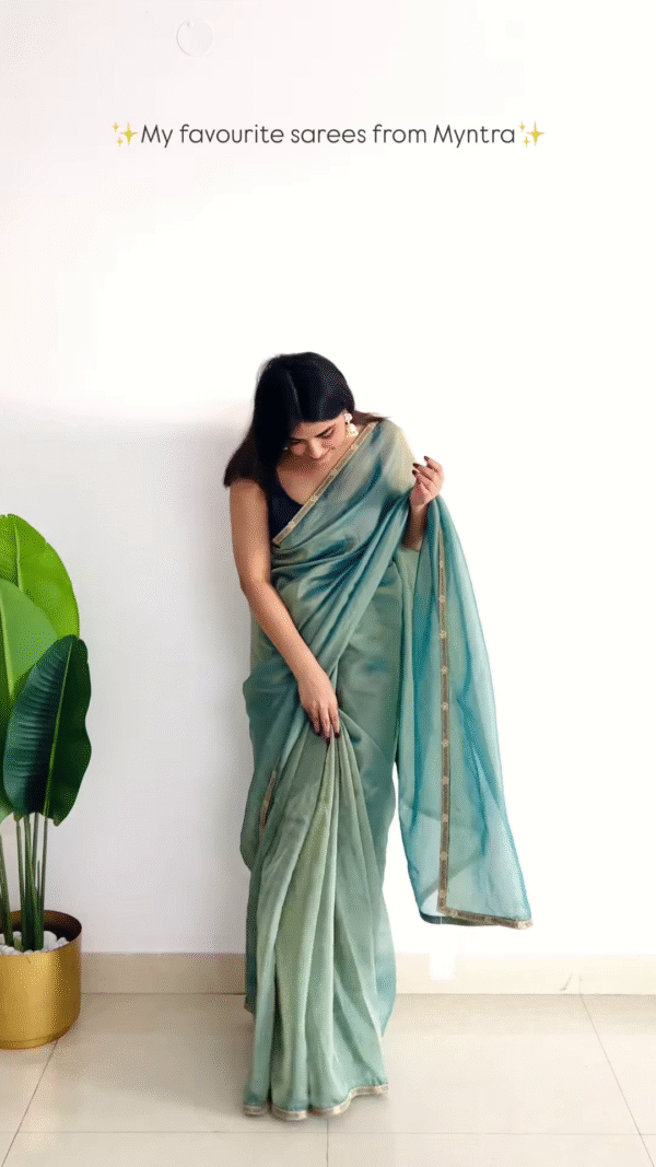 Navy Blue Embroidered Border Saree with Matching Blouse – Elegant Ethnic Wear - Image 3