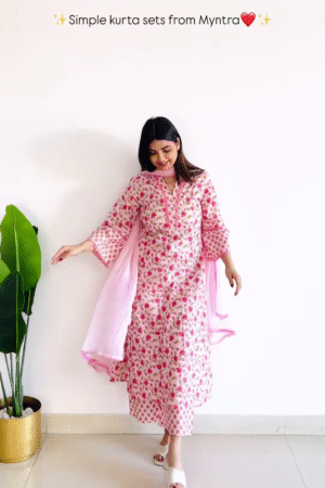 Pink Floral Printed Kurta Set with Dupatta – Elegant & Comfortable Ethnic Wear