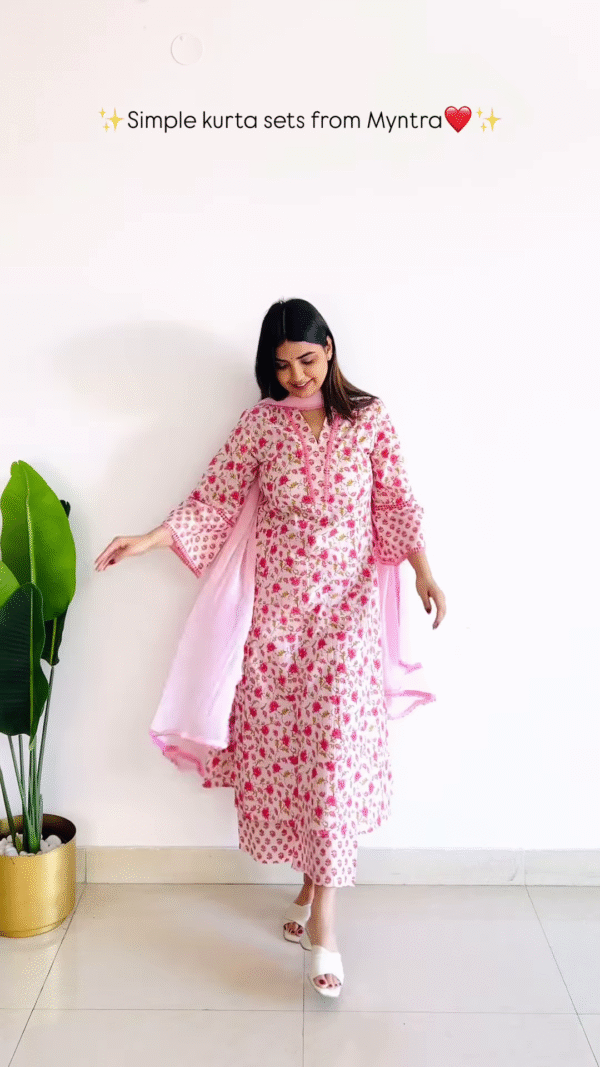 Pink Floral Printed Kurta Set with Dupatta – Elegant & Comfortable Ethnic Wear