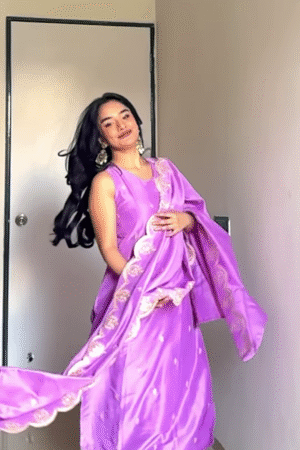 Elegant Lilac Silk Embroidered Suit Set with Dupatta