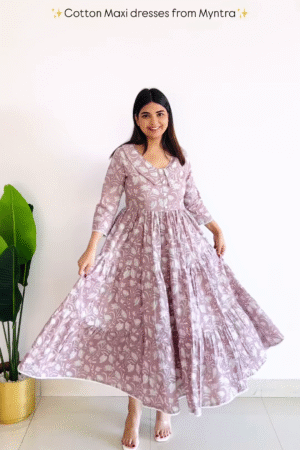 Floral Print Cotton Maxi Dress – Breezy & Elegant Ethnic Wear
