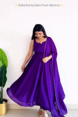Elegant Solid Purple Anarkali Kurta Set with Dupatta
