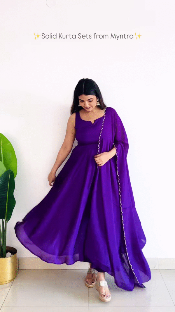 Elegant Solid Purple Anarkali Kurta Set with Dupatta