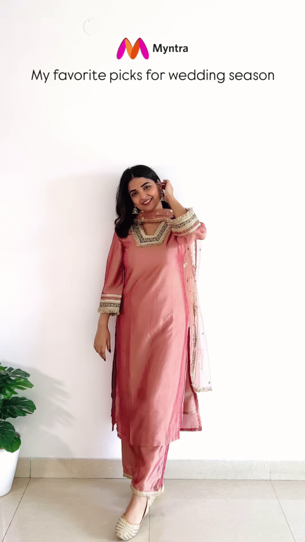 Red Floral Anarkali Kurta Set with Green Dupatta – Wedding Edition - Image 2
