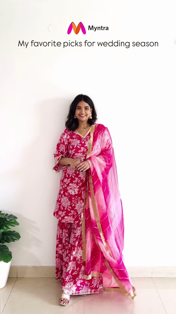 Red Floral Anarkali Kurta Set with Green Dupatta – Wedding Edition - Image 8