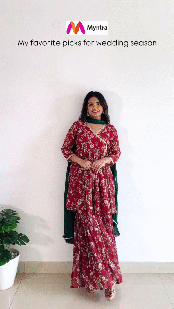 Red Floral Anarkali Kurta Set with Green Dupatta – Wedding Edition