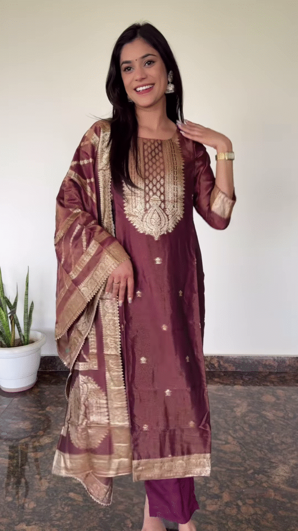 Royal Purple Embroidered Kurta Set with Dupatta – Ethnic Elegance - Image 3
