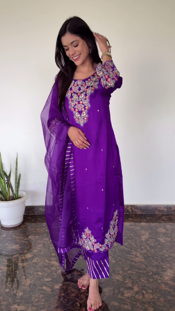 Royal Purple Embroidered Kurta Set with Dupatta – Ethnic Elegance