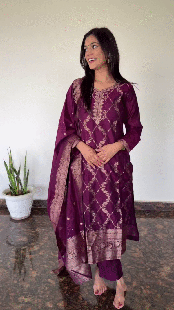Royal Purple Embroidered Kurta Set with Dupatta – Ethnic Elegance - Image 6