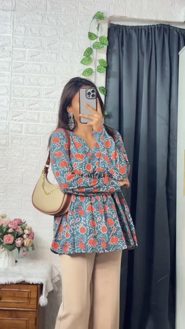 White Cotton Printed Peplum Top – Chic & Comfortable - Image 2