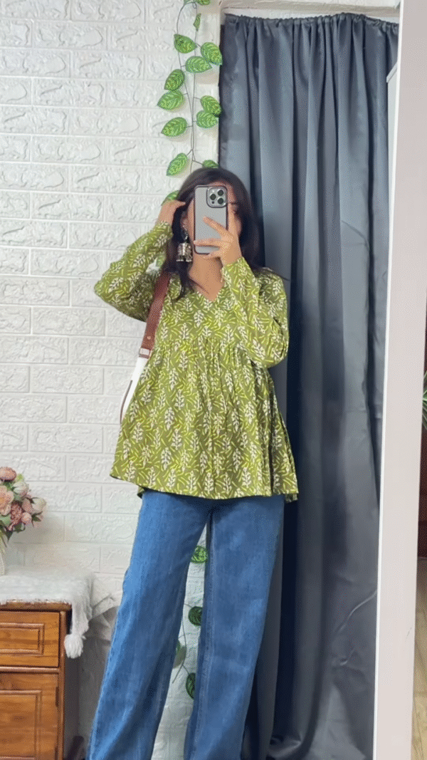 White Cotton Printed Peplum Top – Chic & Comfortable - Image 3