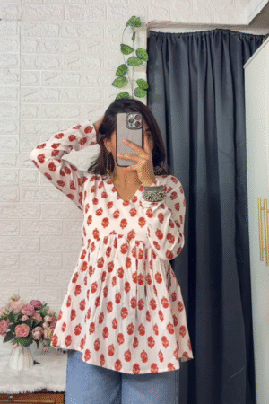 White Cotton Printed Peplum Top – Chic & Comfortable