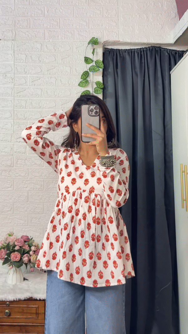 White Cotton Printed Peplum Top – Chic & Comfortable
