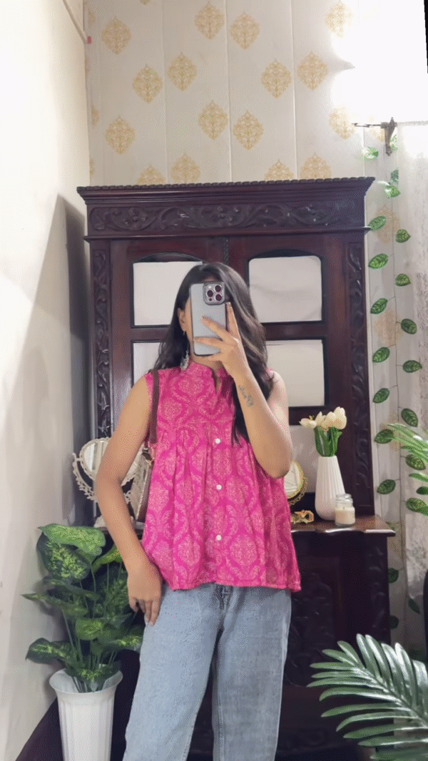 Green Floral Printed Peplum Cotton Top – Elegant & Breezy - Image 2