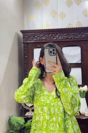 Green Floral Printed Peplum Cotton Top – Elegant & Breezy