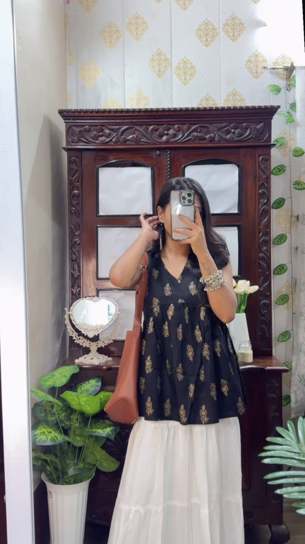 Green Floral Printed Peplum Cotton Top – Elegant & Breezy - Image 3