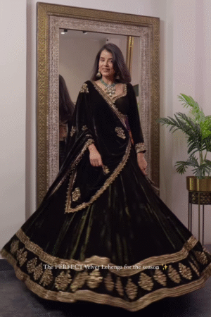 Regal Black Velvet Embroidered Lehenga Set