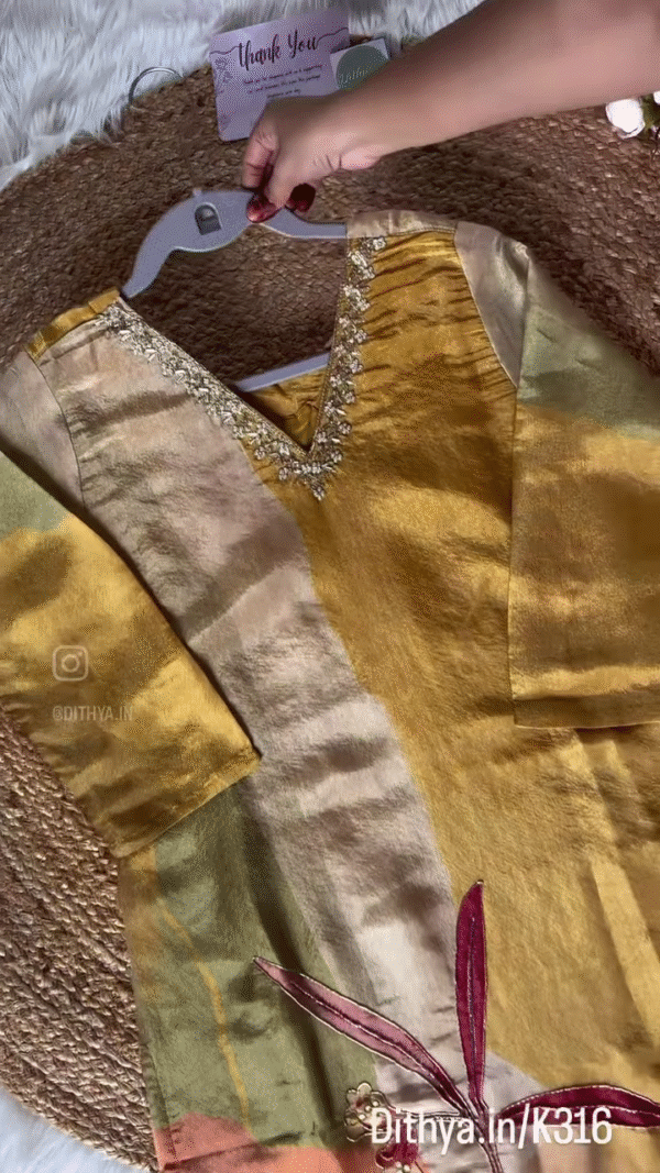 Golden Mustard Silk Suit Set with Hand-Embroidered Detailing - Image 2