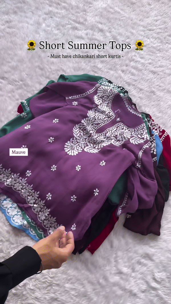 Wine Chikankari Short Kurti – Summer Essential - Image 3