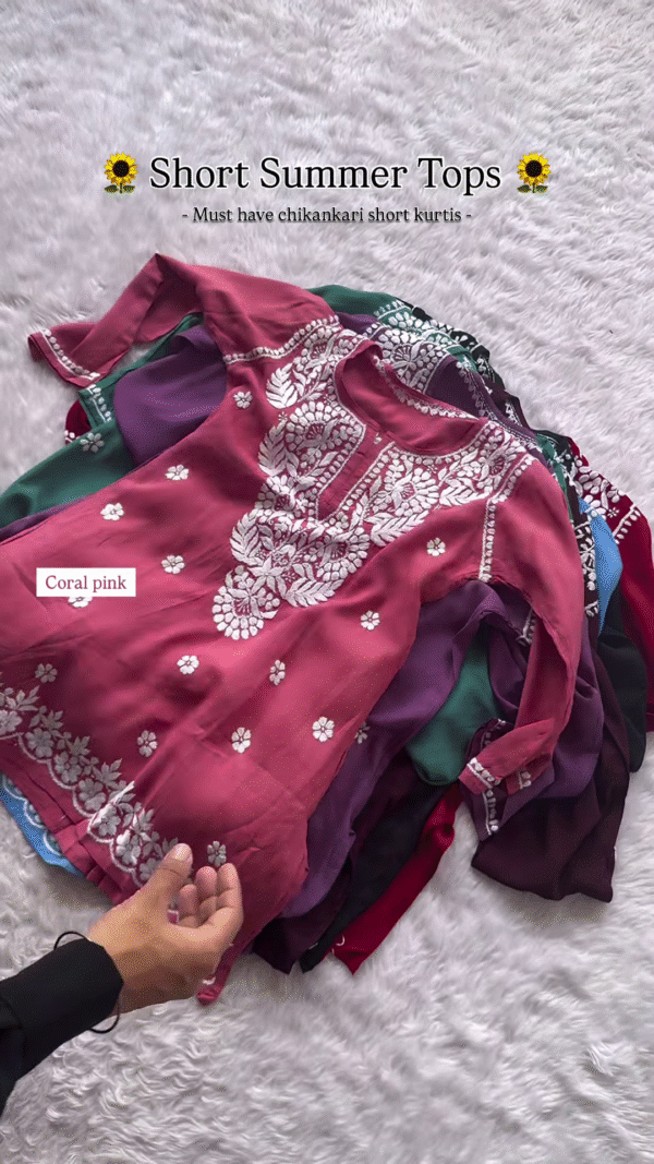 Wine Chikankari Short Kurti – Summer Essential - Image 4