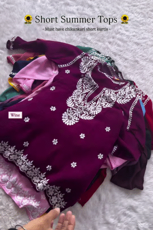 Wine Chikankari Short Kurti – Summer Essential