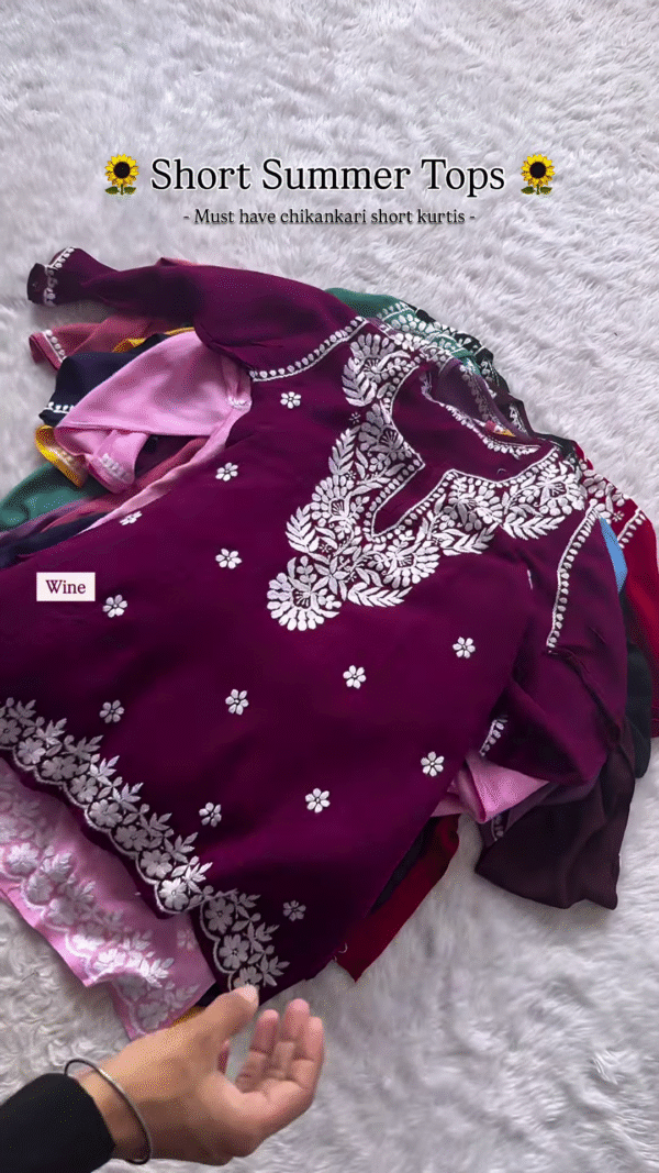 Wine Chikankari Short Kurti – Summer Essential