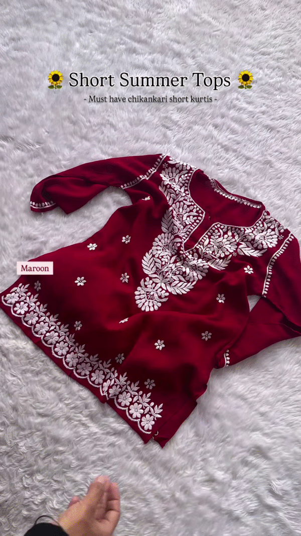 Wine Chikankari Short Kurti – Summer Essential - Image 9