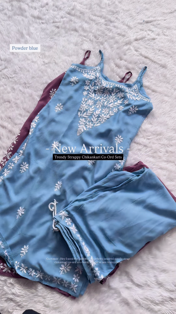Nude Coral Strappy Chikankari Co-Ord Set - Image 4