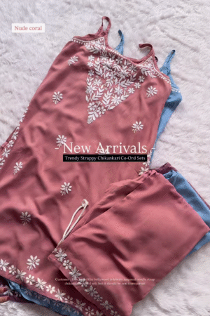 Nude Coral Strappy Chikankari Co-Ord Set