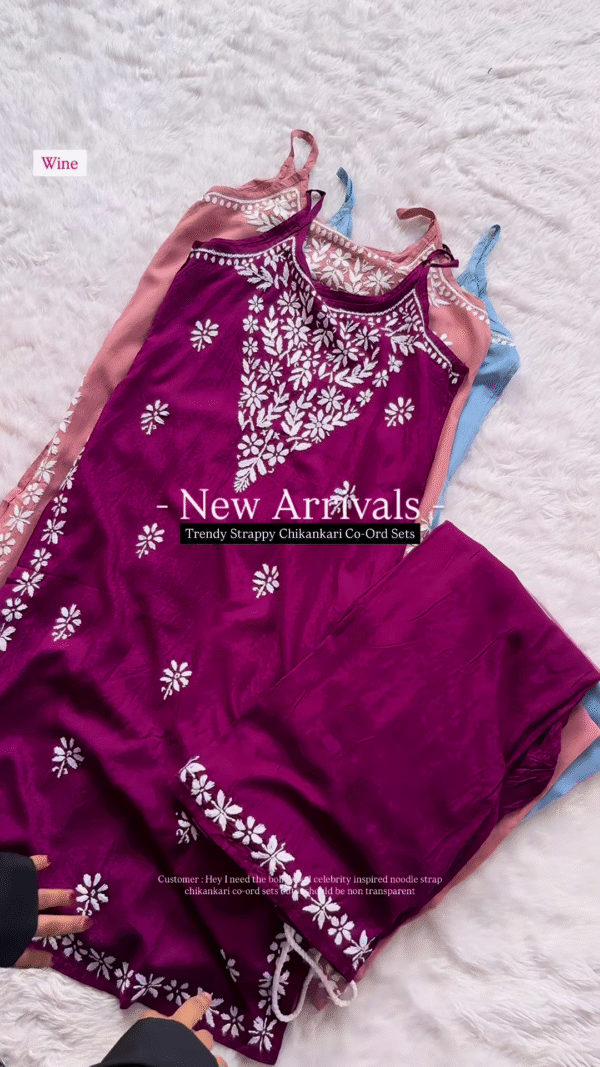 Nude Coral Strappy Chikankari Co-Ord Set - Image 5