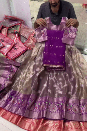 Elegant Purple & Gold Silk Lehenga Set with Net Dupatta